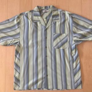 TOMMY BAHAMA Silk Blue Green Striped Short Sleeve Button Down Shirt